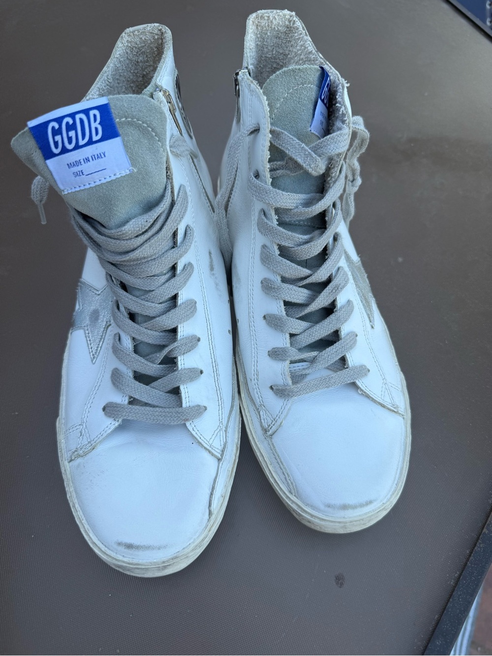 Golden Goose Francy Leather Sneaker, White Womens 41 11 US Silver Star Zip NICE!